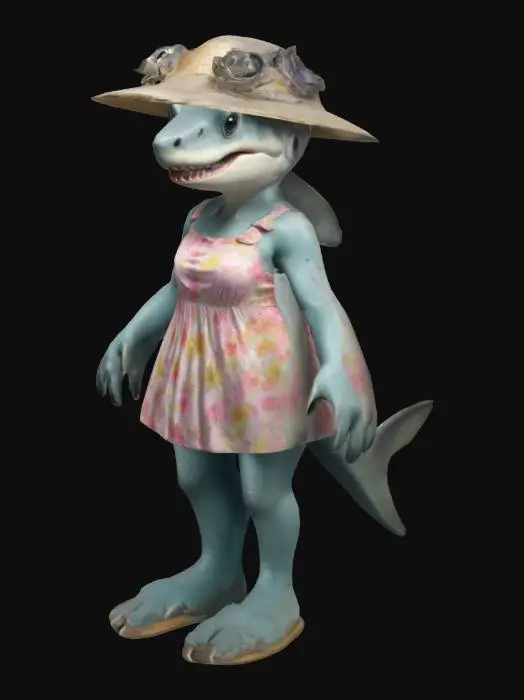 3D model for Anthropomorphic hammerhead shark woman wearing a sundress