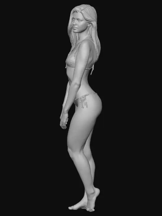 3D model for bikini girl with brown hair and blue eyes and she and long hair