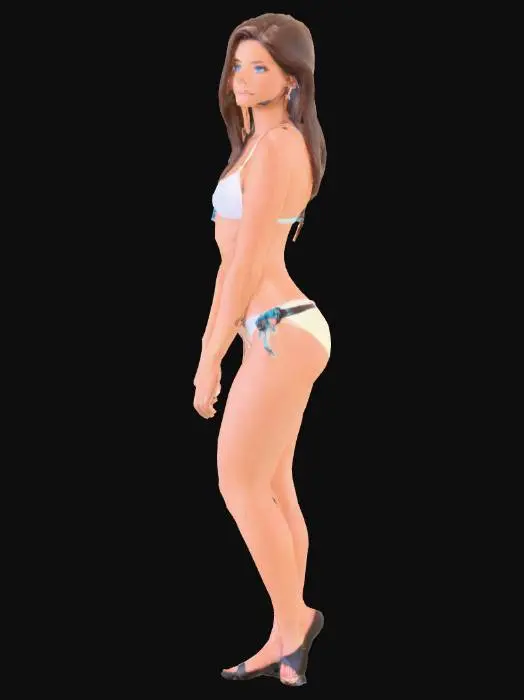3D model for bikini girl with brown hair and blue eyes and she and long hair