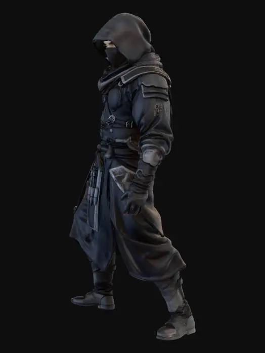 3D model for huge ninja man wear black suit of ninjas