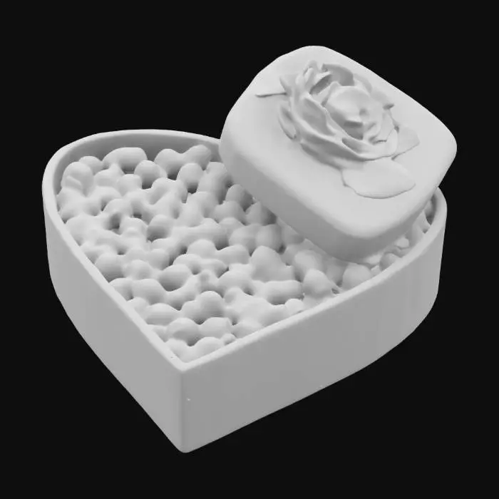 3D model for a heart-shaped box of chocolates, half-open, with a rose on top, for Valentine's Day, #valentine#