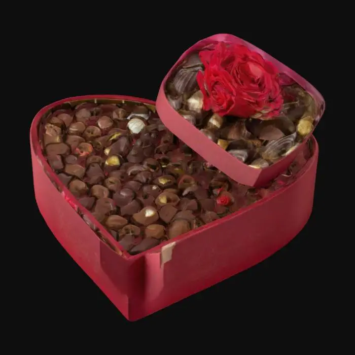3D model for a heart-shaped box of chocolates, half-open, with a rose on top, for Valentine's Day, #valentine#