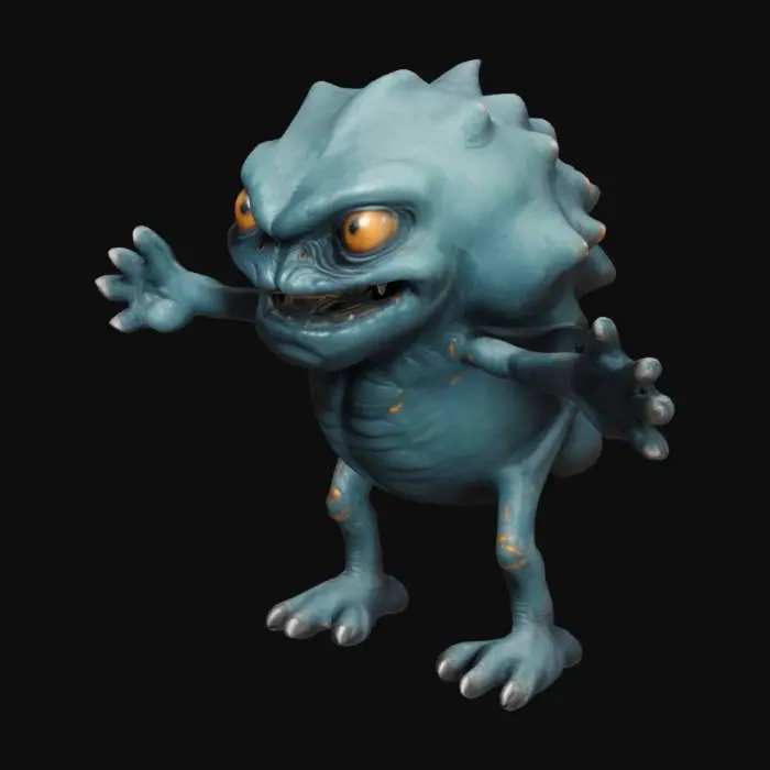 3D model for small grunt like monster in science fiction and stylized style, with T-Pose pose. Make leg longer