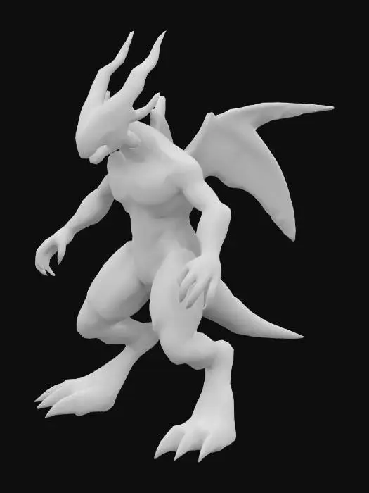 3D model for un pokemon mega del tipo oscuro electrico con una pose desafiante