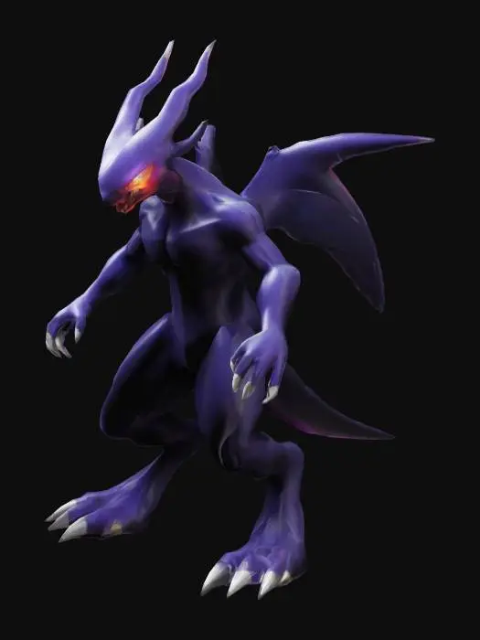 3D model for un pokemon mega del tipo oscuro electrico con una pose desafiante