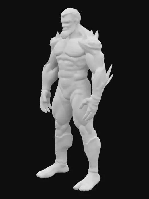3D model for Starforged Titan
Male: "A cosmically-muscled male herald with midnight-blue skin dotted by perfectly mirrored white star constellations. Comet-gray stubs rise symmetrically from its shoulders, reaching upward as if pulling the sky. in natural pose"