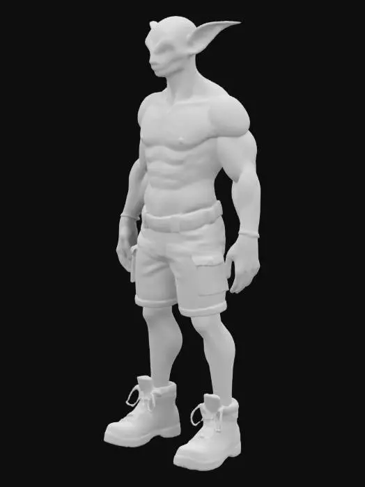 3D model for Ivory Peak Climber:
A lean, fit muscular creature with symmetrical smooth ivory-white skin and subtle stone-gray markings. Wearing rugged earth-toned shorts and sturdy tan work boots, symmetrical rounded rock-like protrusions adorn its shoulders, its head smooth, featureless, projecting resilient mountain energy.