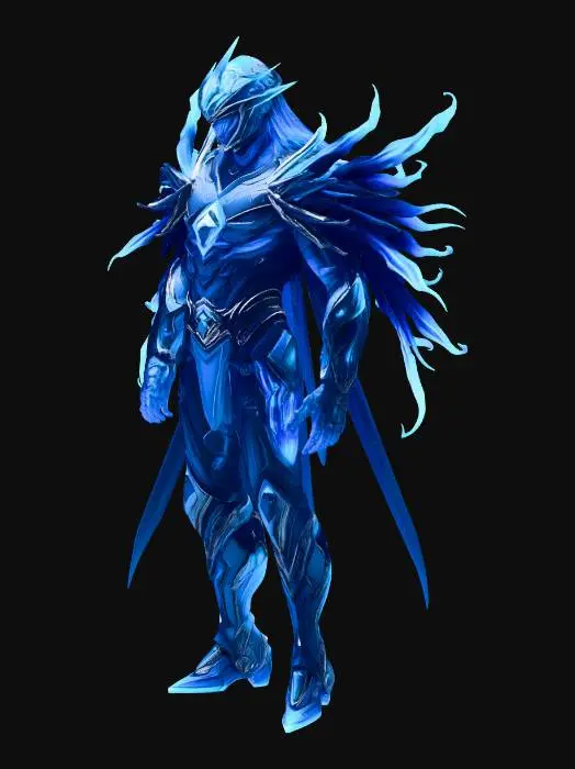 3D model for 星轨裁决者・莱拉（Lyra）​
职业：量子仲裁者
恒星属性：蓝巨星人（高光度、短寿命，对应炽热与毁灭）装束：半透明晶体铠甲（内部流动着星蓝色能量液），头戴三棱镜头盔（可折射恒星射线），披风为星尘编织的流光纱（随移动留下拖尾光痕）。性格：高傲冷冽，信奉「效率至上」，体型：修长挺拔，身高 2 米，身体线条如几何图形般锐利，指尖可延伸出 10 厘米的能量刃。装备：​
辅助装置：「星轨跃迁仪」—— 佩戴于手腕的环形装置，
魔幻，精致细节，游戏角色，写实生物，全身