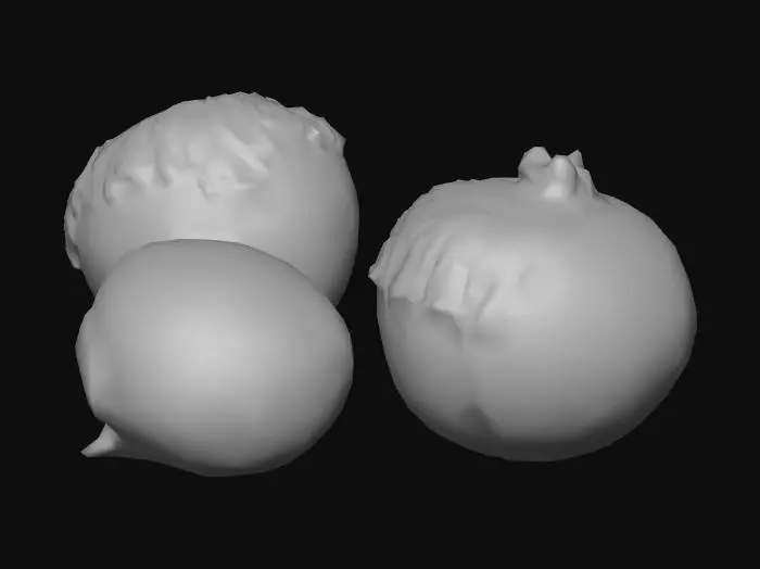 3D model for three chestnuts. one still in its case