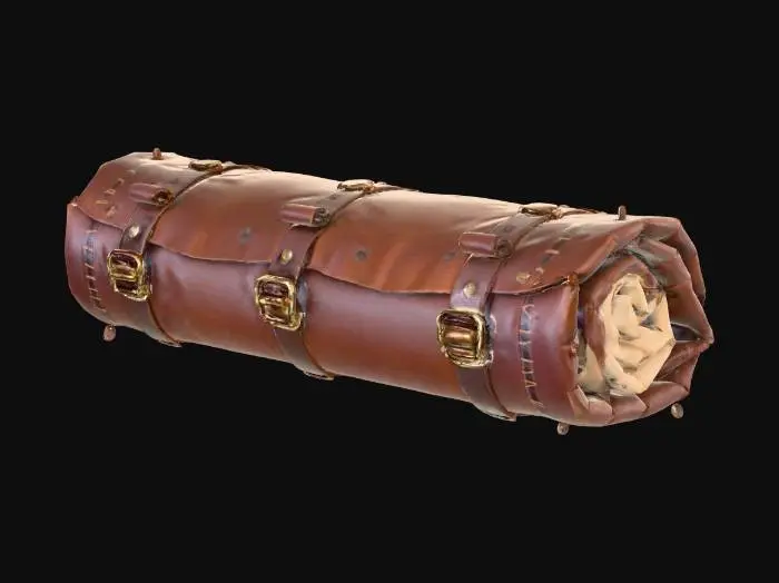 3D model for medieval leather bedroll rolled