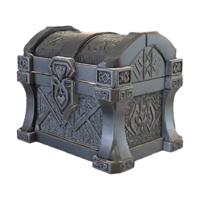 A formidable dwarven chest, carved entirely from a dense, dark grey stone, likely… - Basalt 3D model, vytvořený pomocí AI
