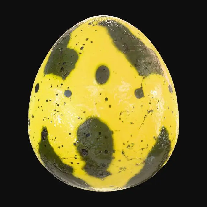 3D model for cave egg, darkish yellow - green in color, dotted with a lot of dark spots