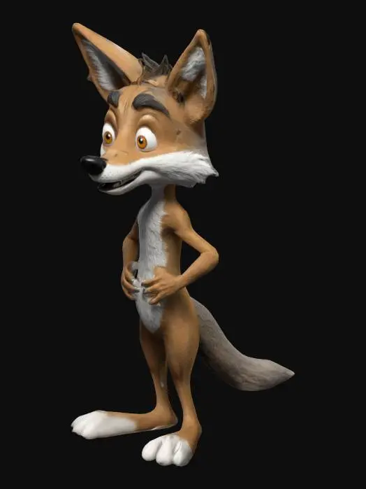 3D model for willy the coyote, tall, symmetry, realistic, game, A pose 