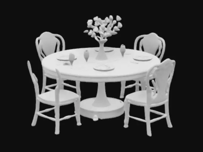 3D model for a horror ghosty themed dinning table with broken glass and plates on 