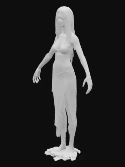 3D model for a horror girl character with blood patches on her and ripped clothes and tall and open arms