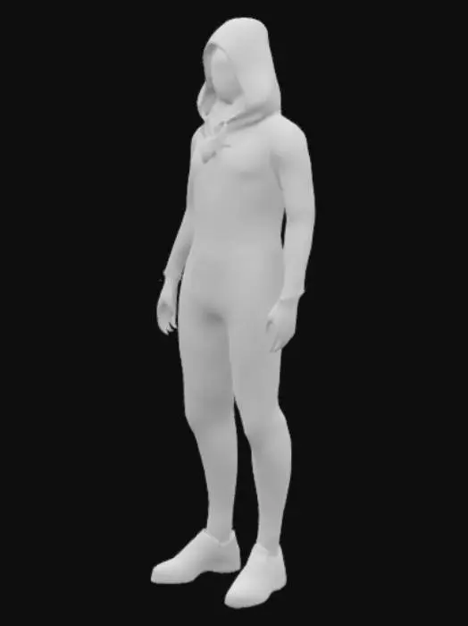 3D model for "Neon Phantom - The Digital Specter" – A mysterious humanoid figure composed of shifting, luminous energy. Their translucent form flickers between reality and cyberspace, leaving behind a trail of digital residue. Their attire is an amalgamation of glitching code and flowing, ethereal garments, glowing with neon hues that pulse with their emotions. Their eyes are voids of infinite data streams, and their movements are fluid like a specter haunting the virtual realm. With a floating holographic mask that distorts as they speak, this enigmatic entity embodies both beauty and terror, mesmerizing anyone who dares to look too closely standing straight.