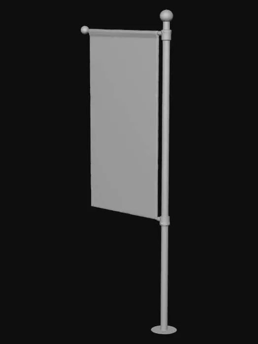 3D model for A realistic illustration of a tall silver flagpole with a flag attached.  
The flag is perfectly straight, not waving, with no wind effect.  
Flag design: solid red background with a large golden-yellow crescent moon (hilal) in the center.  
Minimal, clean, and symmetrical.