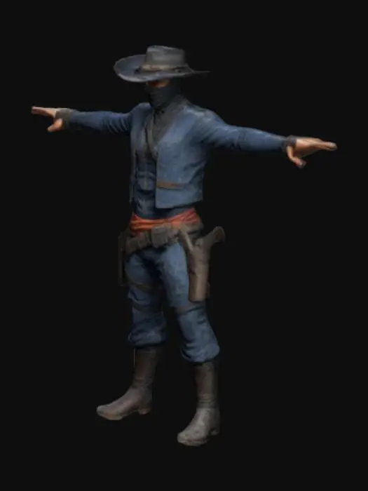 3D model for Ninja, Cowboy, T-pose, Full Body, Ultra Realistic, Highly Detailed, Polished.