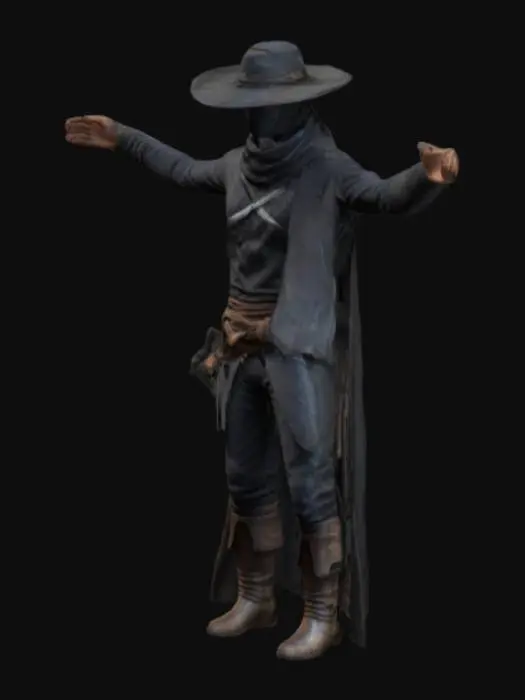 3D model for Ninja, Cowboy, T-pose, Full Body, Ultra Realistic, Highly Detailed, Polished.