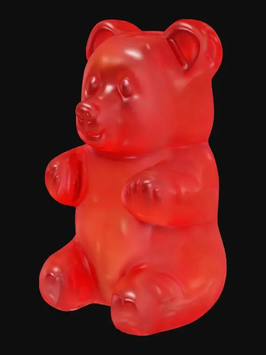 3D model for translucent red gummy bear, squishy and slightly shiny, hype realistic, 4k