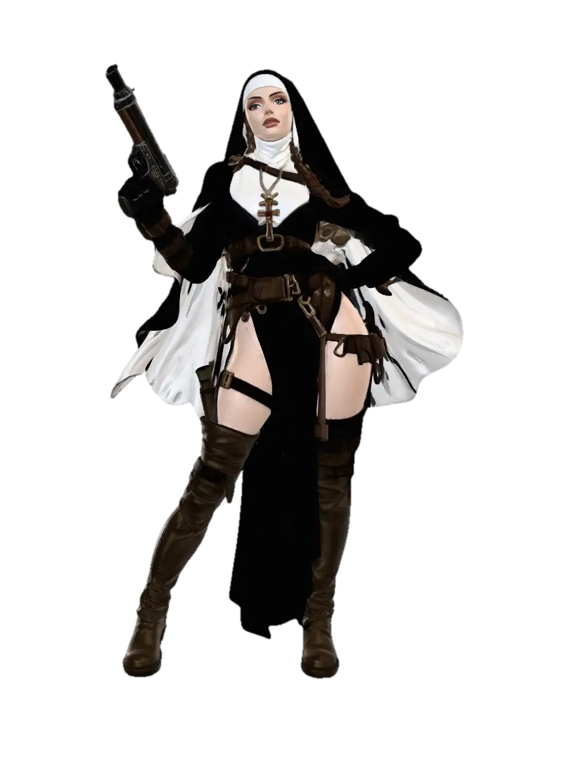 Gun-Toting Nun 3D model, vytvořený pomocí AI