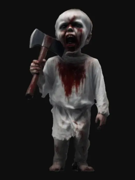 3D model for A horror boy ghost with axe with blood in his axe and mouth and chest
.One more axe with a head
