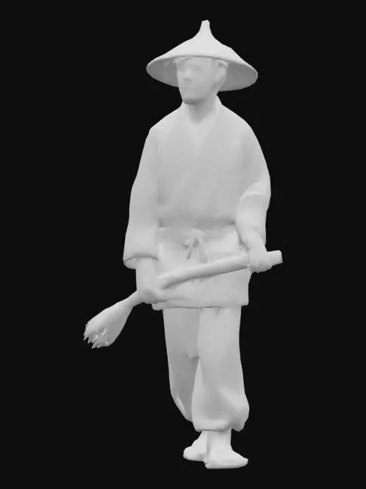 3D model for 一个正在劳作的清朝农民，30岁左右，男性。使用当时最普遍的平民衣服。使用写实风格。