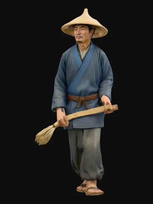 3D model for 一个正在劳作的清朝农民，30岁左右，男性。使用当时最普遍的平民衣服。使用写实风格。