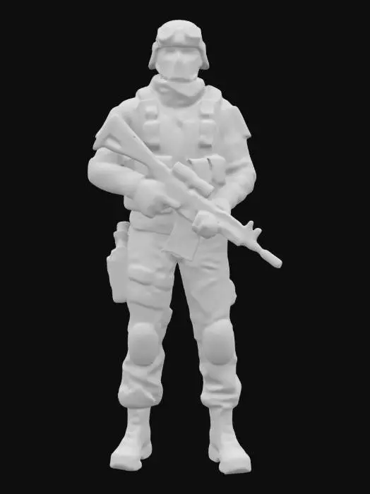 3D model for a special forces soldier with modern weapon, a assault rifle, and equipment, he is equipped with night vision on his helmet