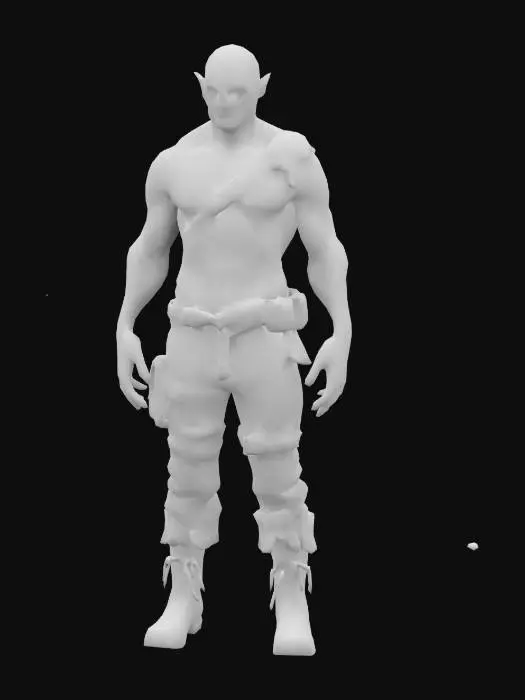 3D model for A post-apocalyptic human altered by a mysterious anomaly. Their skin glows faintly with vein-like cracks in blue or crimson, and one arm is warped with crystalline growths while the other is scarred but human. Their glowing, pupil-less eyes hint at unnatural insight. They wear scavenged, patched armor of leather and metal, suited for survival. A faint aura surrounds them, distorting light and emitting flickers of energy, as they stand in a desolate wasteland of ruins and irradiated sand.