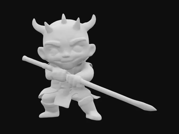 3D model for DARTH MAUL. Chibi art style. Fighting stance. Menacing pose. Highly stylized. Ensure all walls and features are at least 2mm thick. Include bold, recessed features with a depth of at least 2mm. Maintain sharp, clean lines. Embossed features to rise at least 2mm above the surface. Recess etched details at least 2mm deep for clarity. DND.