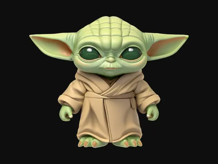 3D model for A YODA for starters . .Chibi art style. Thick lines. Deep and bold embossed and engraved details. Well-defined and bold edges. Sculpted blocky style. Highly detailed. Highly stylized.