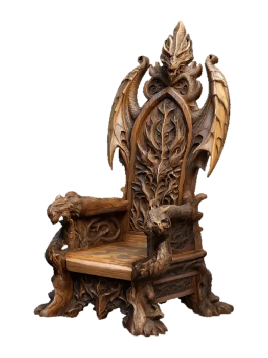 Modelo 3D de Fantasy, Highly Detailed, Ultra Realistic, Wooden Carved, Dragon Throne, gerado por IA