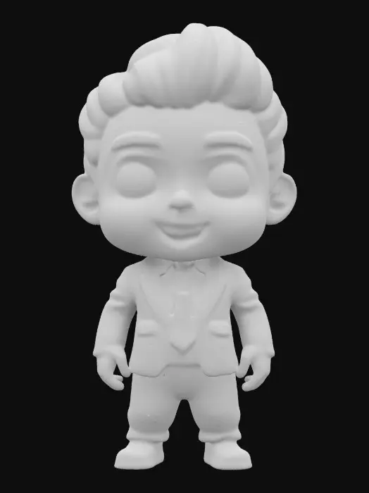 3D model for Elon Musk. Chibi art style. Highly stylized. Ensure all walls and features are at least 2mm thick. Include bold, recessed features with a depth of at least 2mm. Maintain sharp, clean lines. Embossed features to rise at least 2mm above the surface. Recess etched details at least 2mm deep for clarity. DND.