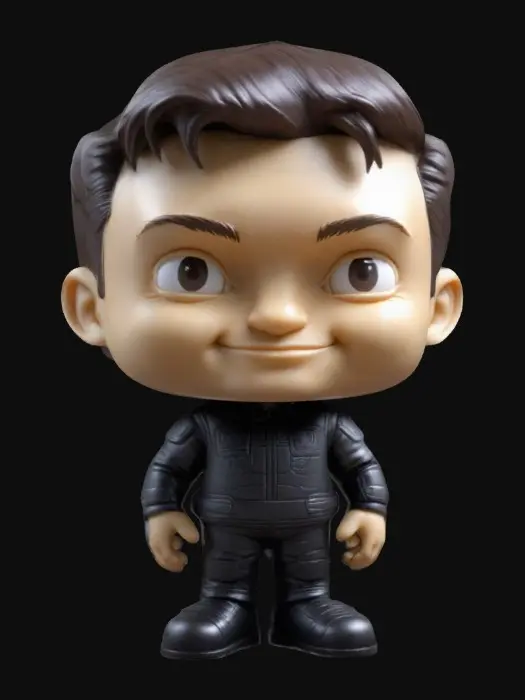 3D model for Elon Musk. Bobble Head. Chibi art style. Highly stylized. Ensure all walls and features are at least 2mm thick. Include bold, recessed features with a depth of at least 2mm. Maintain sharp, clean lines. Embossed features to rise at least 2mm above the surface. Recess etched details at least 2mm deep for clarity. DND.