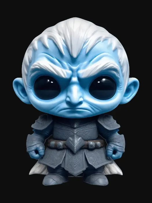 3D model for A White Walker from A Game Of Thrones. Chibi art style. Clearly defined features. Highly stylized. Highly detailed. All walls and features at least 2mm thick. Include bold, recessed features with a depth of at least 2mm. Maintain sharp, clean lines with no unnecessary fine or jagged edges. Design embossed features to rise at least 2mm above the surface. Recess etched details at least 2mm deep for clarity.
