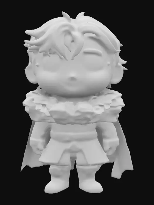 3D model for John Snow from A Game Of Thrones. Chibi art style. Clearly defined features. Highly stylized. Highly detailed. All walls and features at least 2mm thick. Include bold, recessed features with a depth of at least 2mm. Maintain sharp, clean lines with no unnecessary fine or jagged edges. Design embossed features to rise at least 2mm above the surface. Recess etched details at least 2mm deep for clarity.