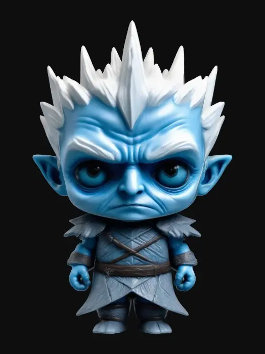 3D model for A White Walker from A Game Of Thrones. Chibi art style. Clearly defined features. Highly stylized. Highly detailed. All walls and features at least 2mm thick. Include bold, recessed features with a depth of at least 2mm. Maintain sharp, clean lines with no unnecessary fine or jagged edges. Design embossed features to rise at least 2mm above the surface. Recess etched details at least 2mm deep for clarity.