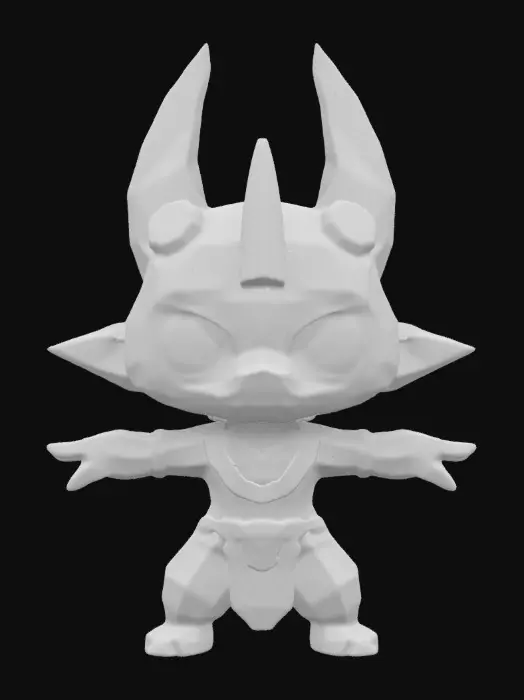 3D model for Anubis from the video game Smite. Chibi art style. T-Pose.Chibi art style.  Highly stylized. Ensure all walls and features are at least 2mm thick. Include bold, recessed features with a depth of at least 2mm. Maintain sharp, clean lines. Embossed features to rise at least 2mm above the surface. Recess etched details at least 2mm deep for clarity. DND.