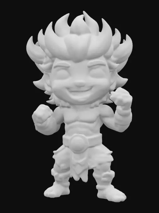 3D model for Bacchus from Smite 2 video game. Fighting pose. Sculpted detail, Well-lit. Chibi art style. Highly stylized. Ensure all walls and features are at least 2mm thick. Include bold, recessed features with a depth of at least 2mm. Maintain sharp, clean lines. Embossed features to rise at least 2mm above the surface. Recess etched details at least 2mm deep for clarity. DND.