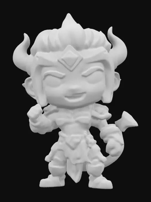 3D model for Neptune from Smite 2 video game. Fighting pose. Sculpted detail, Well-lit. Chibi art style. Highly stylized. Ensure all walls and features are at least 2mm thick. Include bold, recessed features with a depth of at least 2mm. Maintain sharp, clean lines. Embossed features to rise at least 2mm above the surface. Recess etched details at least 2mm deep for clarity. DND.