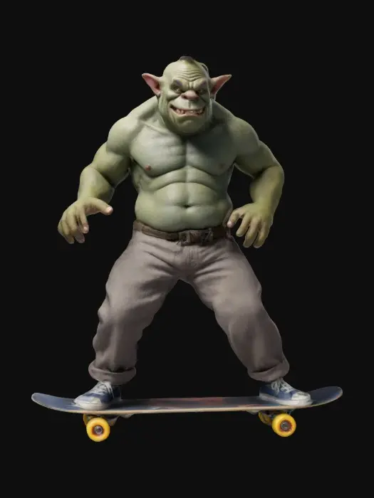 3D model for A Wild Ogre , wearing casual skateboarding slacks