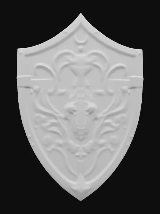 3D model for Dragon  Shield cracked and weathered as if from centuries of battle emblazoned with a Dragon crest, Glowing Runes running through the thick metal etched with dark arcane symbols deeply sculpted textures tarnished iron accents claw marks across the surface imbued with a faint cursed glow hyper-realistic intricate detail cinematic fantasy lighting perfect for DND displays or collector items