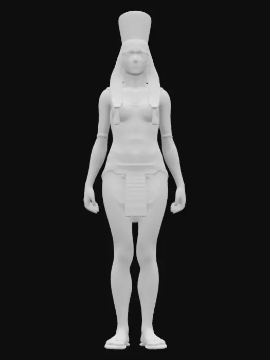 3D model for Cleopatra, noble graceful body, ancient Egyptian modern sportswear, long combed decorated hair, light brown skin decorated with symbols, highly detailed beautiful face, extremely details, high resolution texture, epic royal stance, #women#