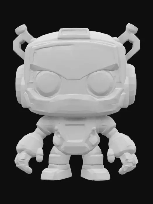 3D model for Robot,Chibi art style. Hand painted designer Vinyl collectible. Clearly defined facial features. Highly detailed. Highly stylized. Ensure all walls and features are at least 2mm thick. Include bold, recessed features with a depth of at least 2mm. Maintain sharp, clean lines with no unnecessary fine or jagged edges. Design embossed features to rise at least 2mm above the surface. Recess etched details at least 2mm deep for clarity. Best detailed mesh.