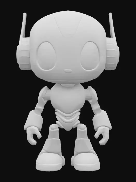 3D model for Robot,Chibi art style. Hand painted designer Vinyl collectible. Clearly defined facial features. Highly detailed. Highly stylized. Ensure all walls and features are at least 2mm thick. Include bold, recessed features with a depth of at least 2mm. Maintain sharp, clean lines with no unnecessary fine or jagged edges. Design embossed features to rise at least 2mm above the surface. Recess etched details at least 2mm deep for clarity. Best detailed mesh., #game figure#, #game figure#