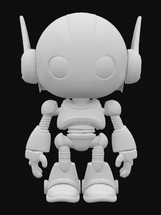 3D model for Robot,Chibi art style. Hand painted designer Vinyl collectible. Clearly defined facial features. Highly detailed. Highly stylized. Ensure all walls and features are at least 2mm thick. Include bold, recessed features with a depth of at least 2mm. Maintain sharp, clean lines with no unnecessary fine or jagged edges. Design embossed features to rise at least 2mm above the surface. Recess etched details at least 2mm deep for clarity. Best detailed mesh.