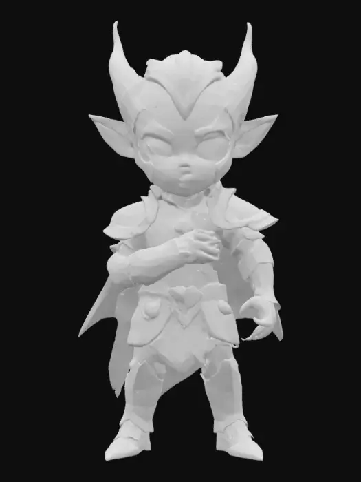 3D model for A world of warcarft dark elf chibi stylized art style. dynamic pose. Highly stylized, dnd miniature ,