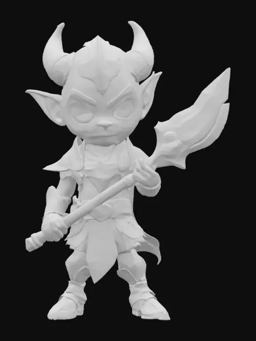 3D model for A world of warcarft dark elf chibi stylized art style. dynamic pose. Highly stylized, dnd miniature ,