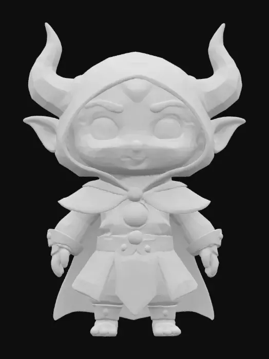 3D model for A world of warcarft dark elf chibi stylized art style. dynamic pose. Highly stylized, dnd miniature ,